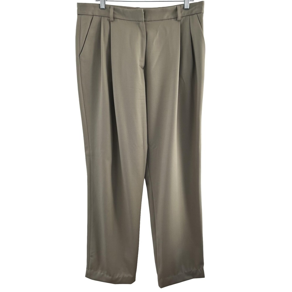 Ryan Roche Pants Womens 10 Beige Wool Made Italy Tailored Pleated Trousers Dress